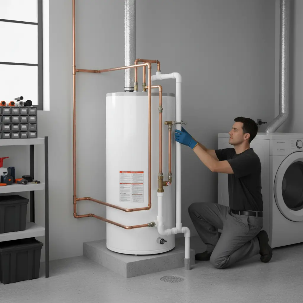 Installing a tank water heater with tidy connections